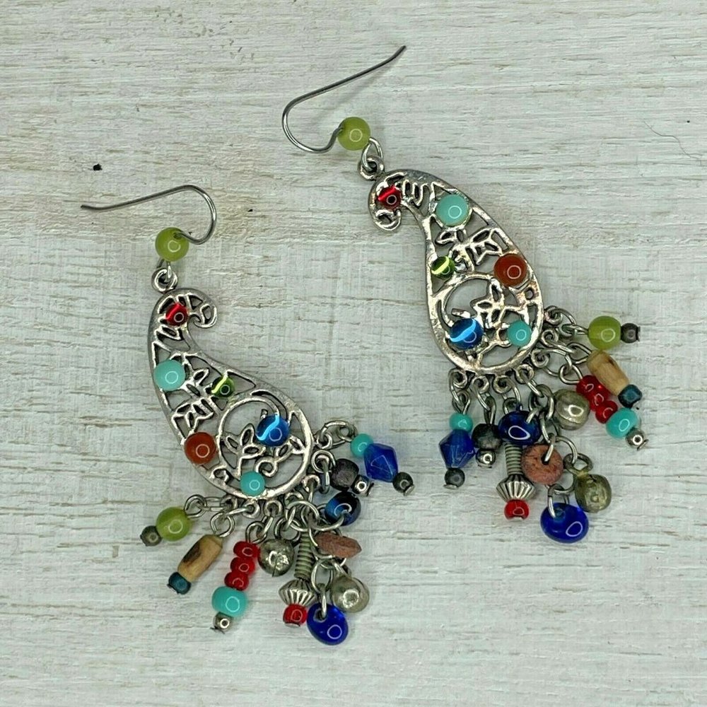 Womens Silver Tone Multicolor Stone Dangle Earring - image 1